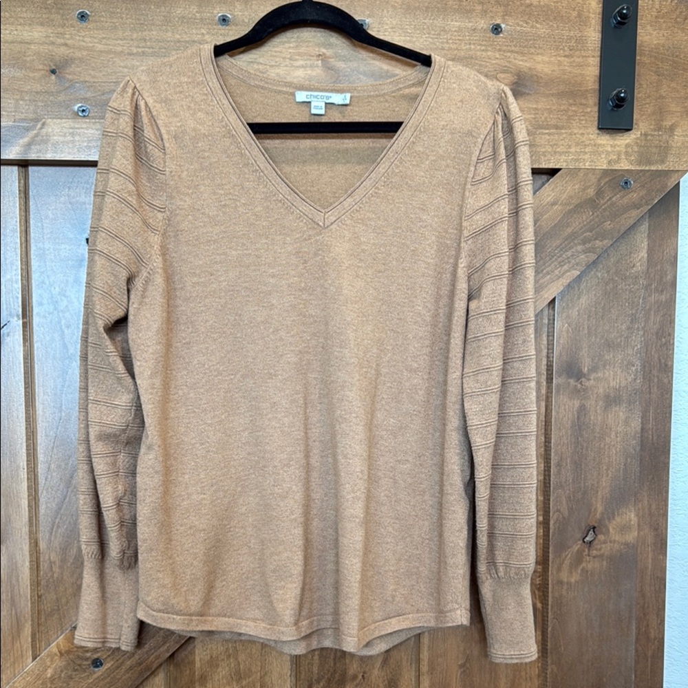 Chico’s Tan V-Neck Sweater Size 2 Large